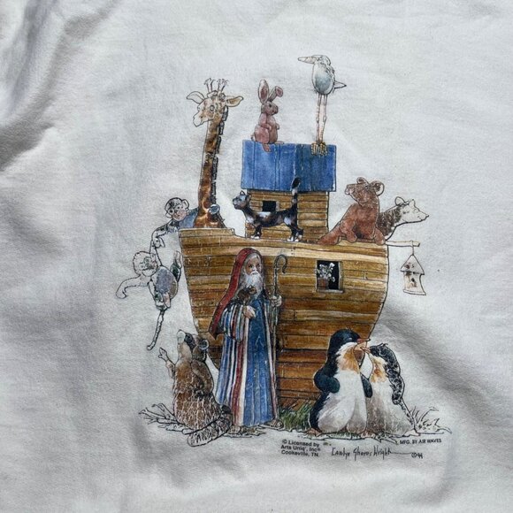 Vintage 90s Noah's Ark Sweatshirt XL White Religion Graphic Pullover Jesus - Picture 2 of 6